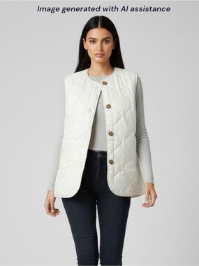 Asos size 12 ivory collarless quilted oversized vest
